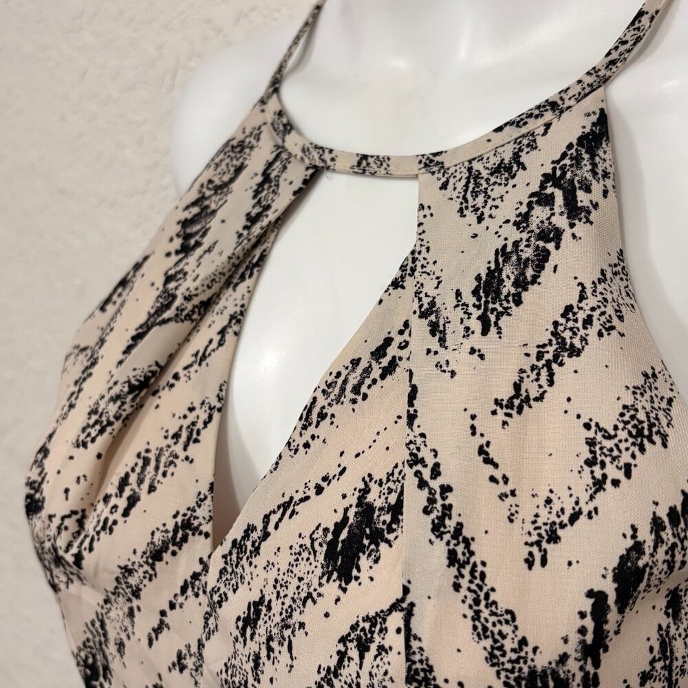Ann Taylor Printed Halter Cutout Fit & Flare Mini Dress Size Small Black White - Picture 2 of 4